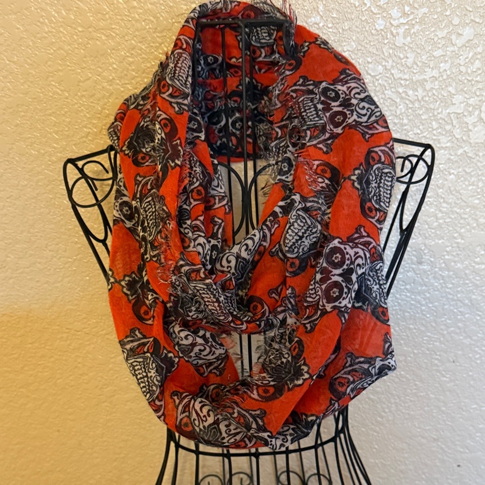 Orange and Black skull Print Scarf